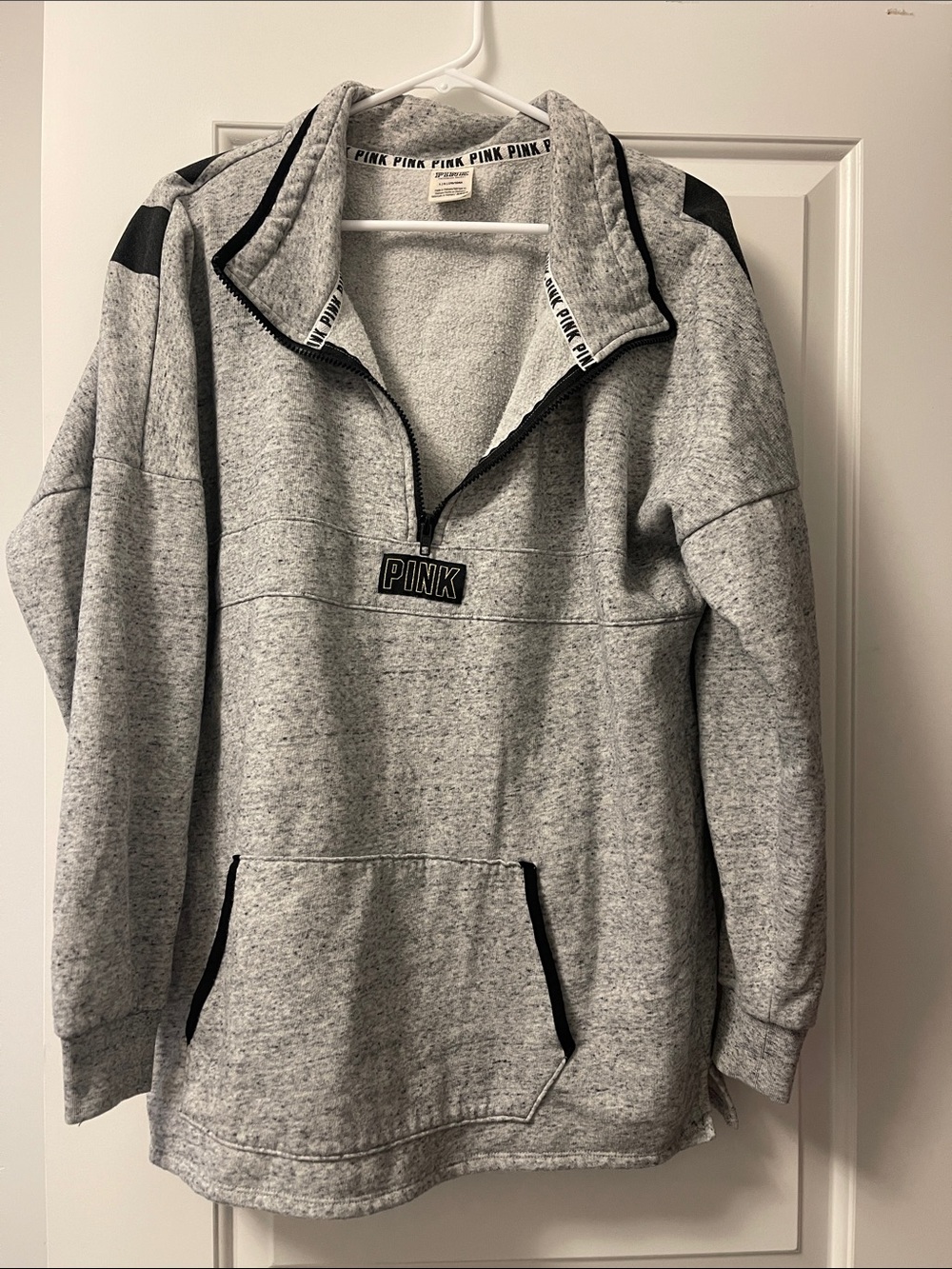 PINK Victoria's Secret Gray Half-Zip Pullover with Black Trim